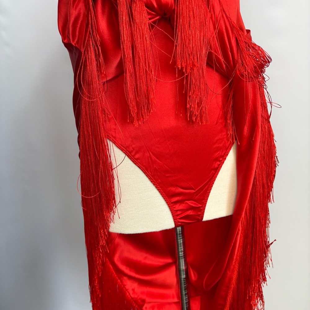 NWT For Love & Lemons Anisa Asymmetrical Silk Fringe Midi Dress - Picture 16 of 17